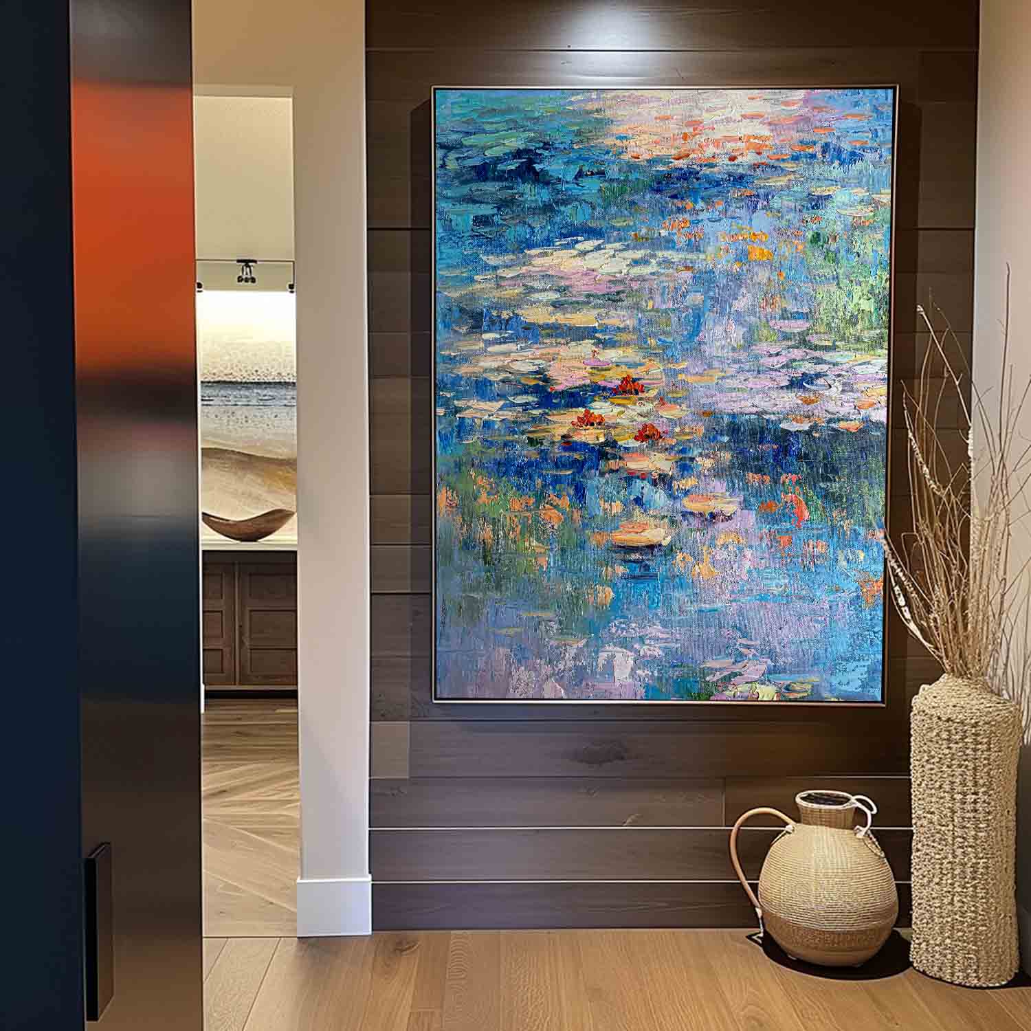 Flowers On The Lake Textured Abstract Wall Art Impressionism River Abstract Painting Framed Home Decor