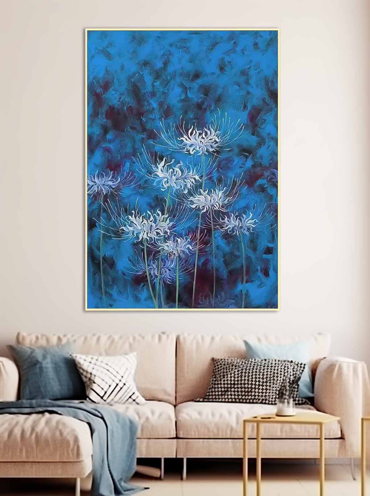 Original Modern Equinox Flower Artwork Abstract Hand Painted Oil Painting On Canvas Blue Floral Wall Art Home Decor