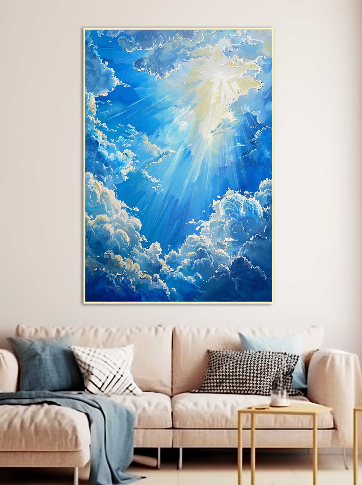 Bright Blue Cloudiness Texture Large Cloud Painting On Canvas Abstract Cloud Oil Painting Living Room