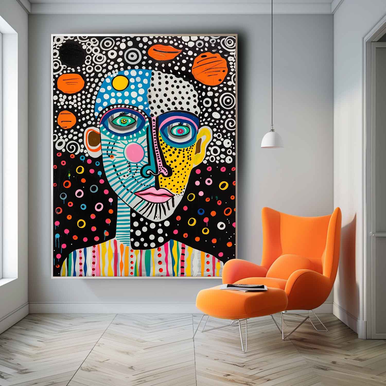 Funny Large Figure Painting Original Graffiti Face Wall Art Minimalism Colorful Abstract Artwork Gift