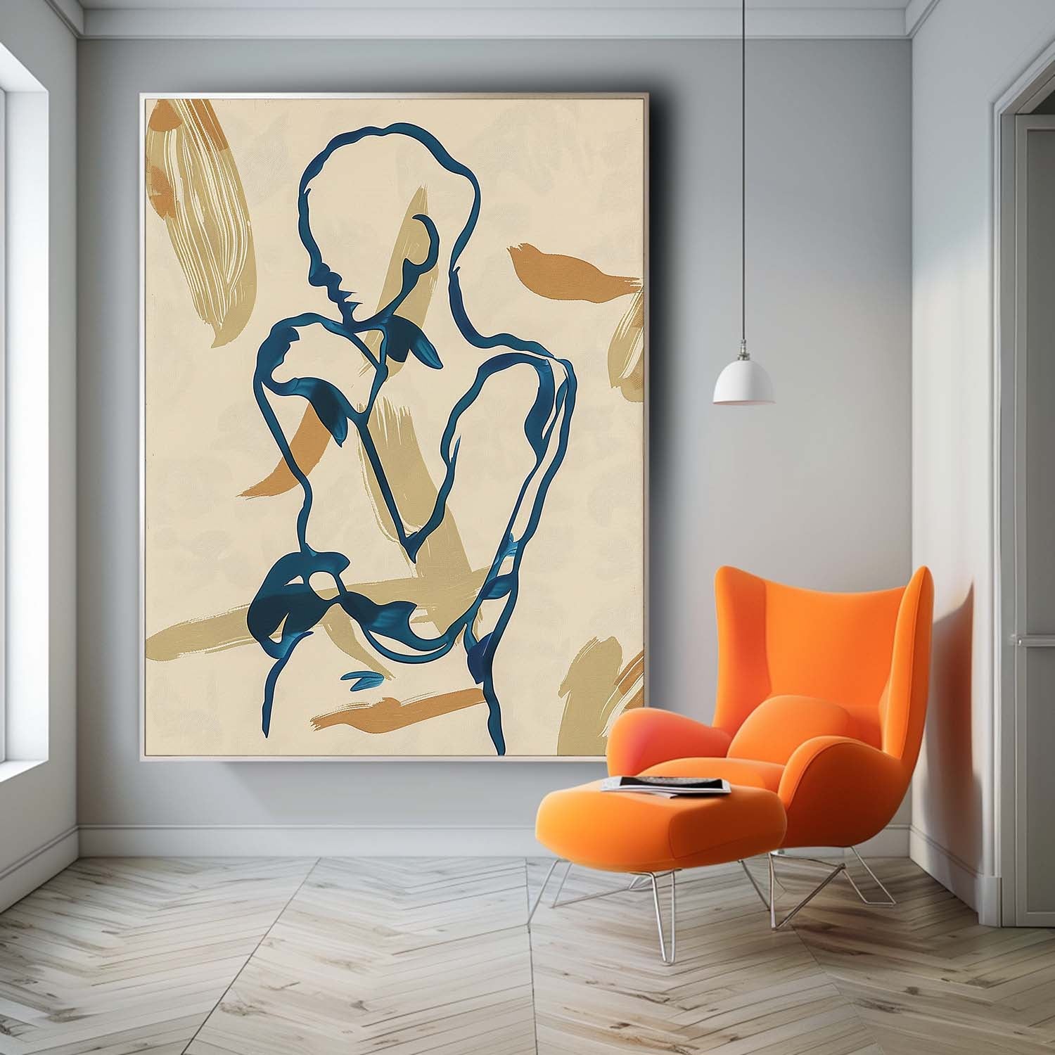 Figure Contour Acrylic Painting Minimalism Artwork Nordic Style Original Abstract Body Line Outline Wall Art