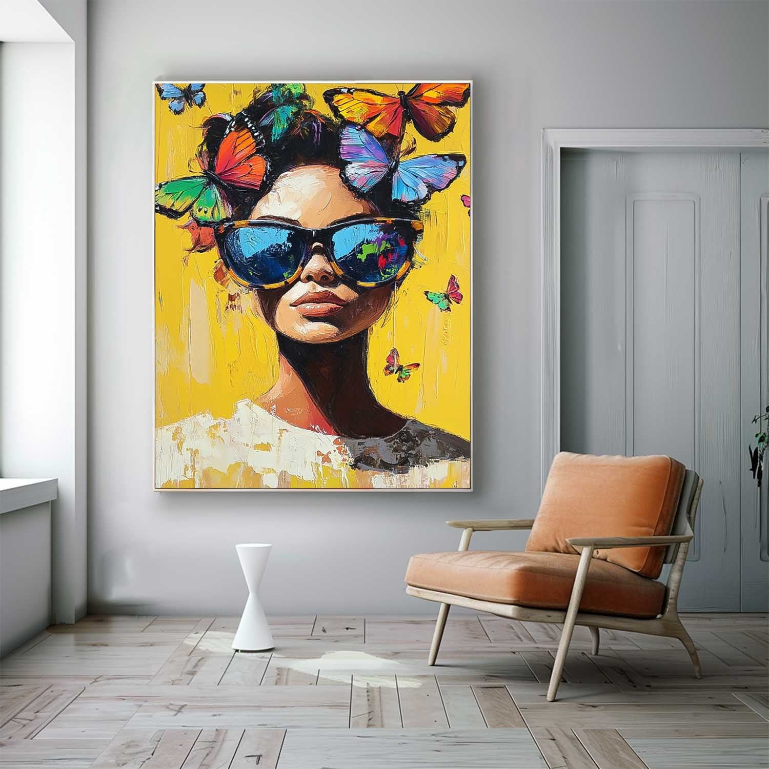 Lady Contemporary Artwork Abstract Woman Oil Painting On Canvas Vibrant Yellow Original Texture Girl Wall Art