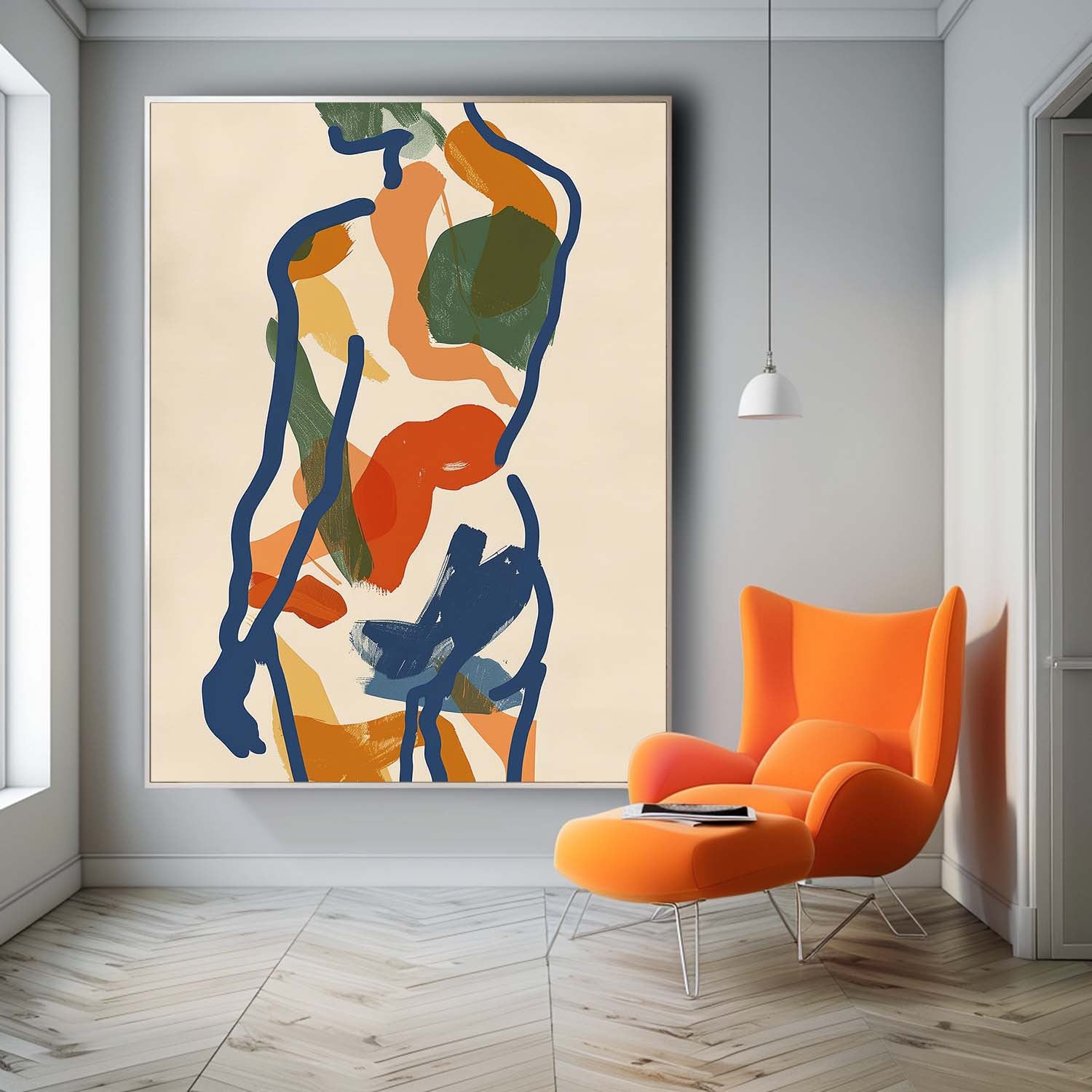 Vibrant Boho Original Abstract Body Line Outline Wall Art Figure Contour Acrylic Painting Minimalism Artwork