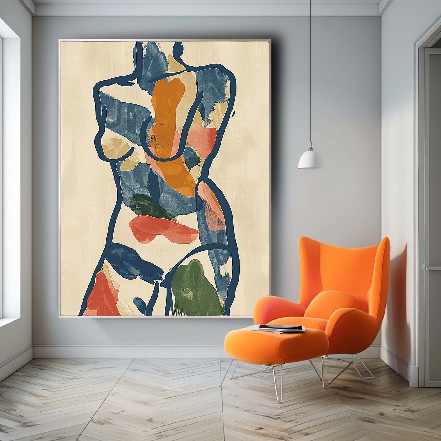 Figure Contour Acrylic Painting Minimalism Graffiti Oil painting Colors Original Abstract Body Line Outline Wall Art