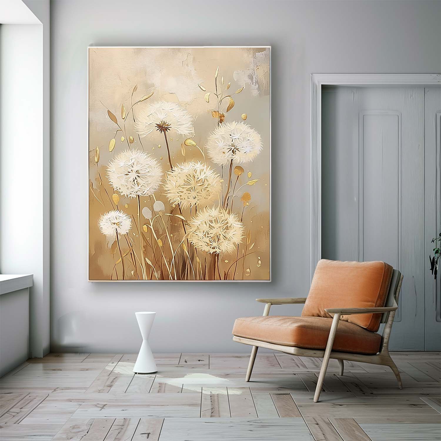 Large Original Texture Flowers Art Abstract Flower Oil Painting on Canvas Delicate Dandelion Painting Wall Decor