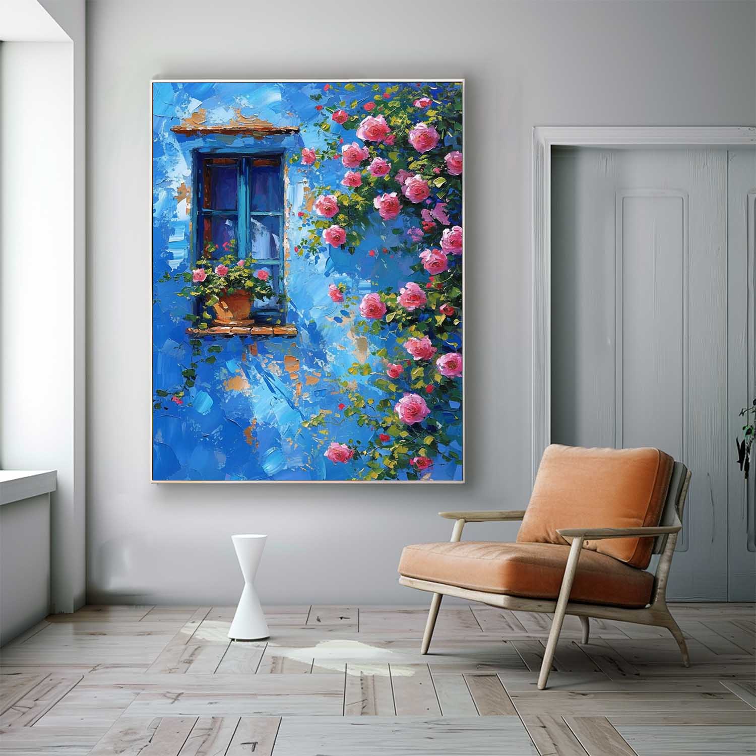 Large Textured Art Flowers On The Building Acrylic Painting Canvas Original Floral Painting Home Decor