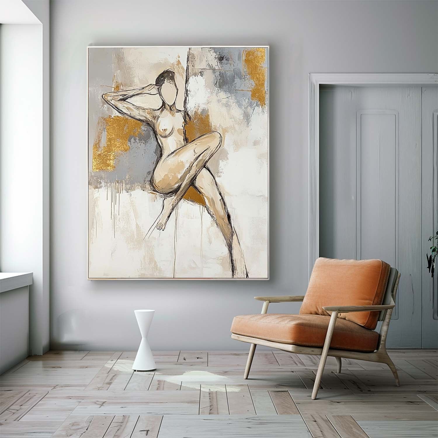Original Contemporary Woman Wall Art Large Character Outline Acrylic Painting Framed Abstract Lady Artwork