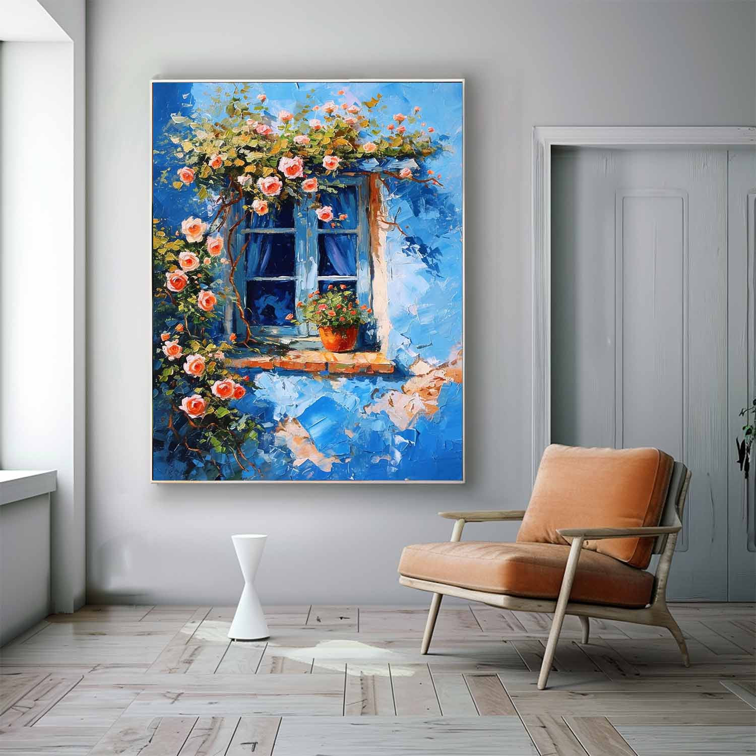 Flowers On The Building Acrylic Painting Canvas Large Textured Art Original Floral Painting Home Decor