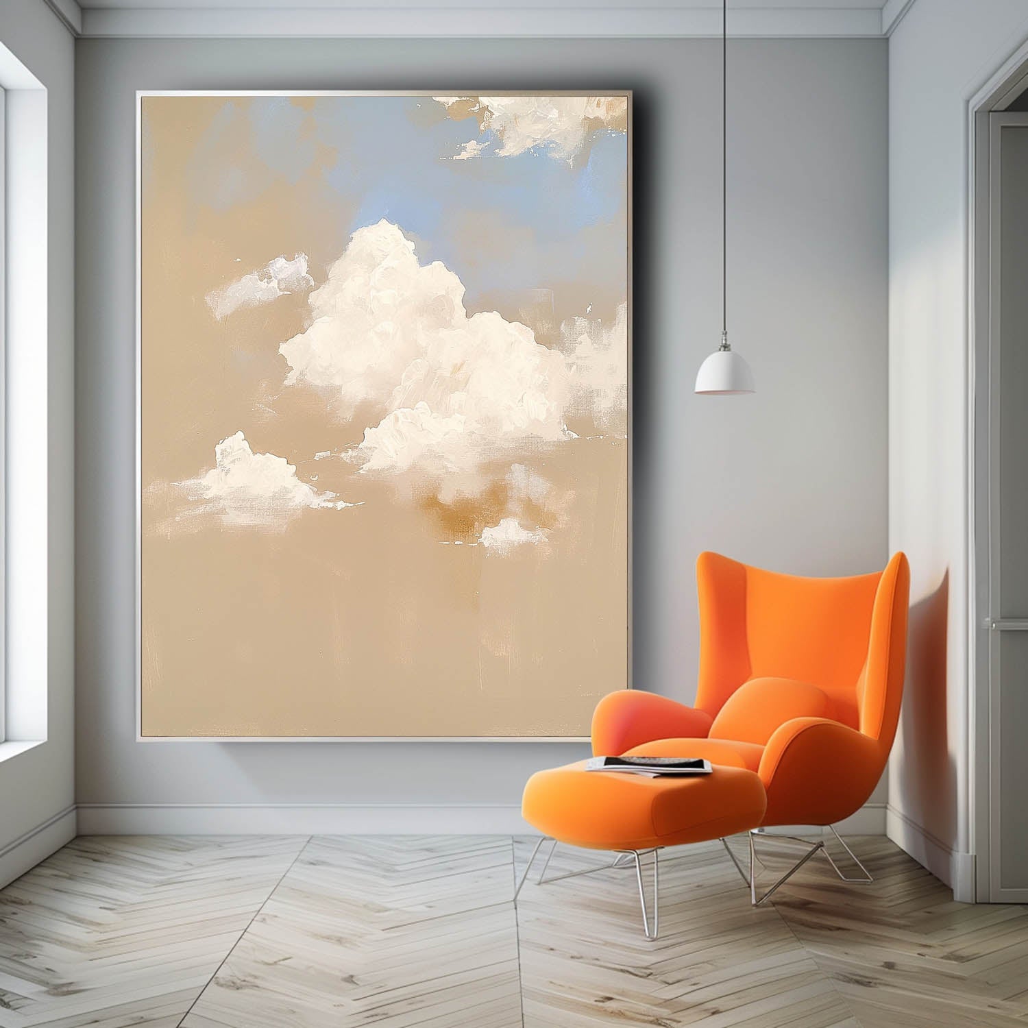 Large Cloud Painting On Canvas Abstract Cloud Oil Painting Warm Color Cloudiness Texture Framed Artwork