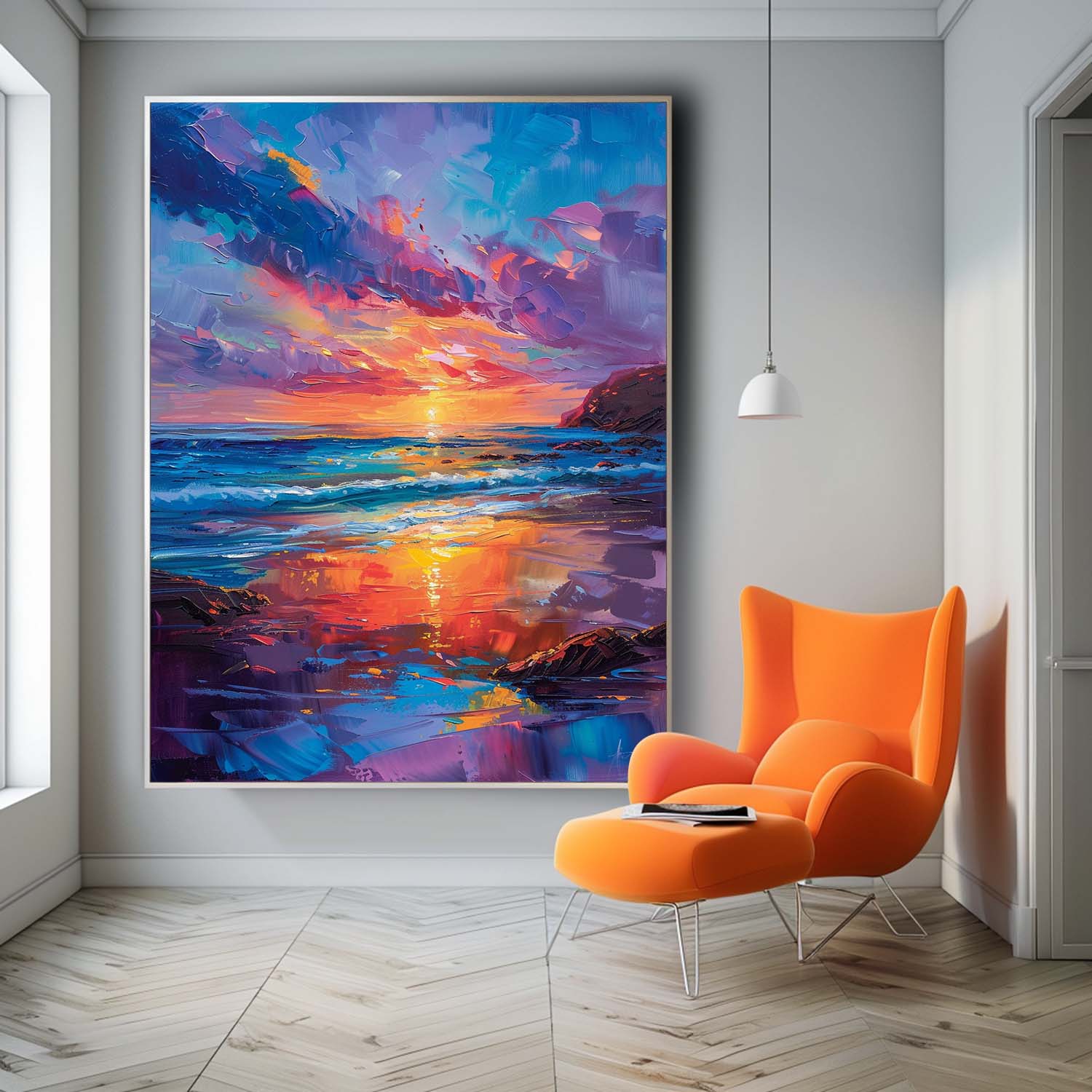 Colorful Original Abstract Beach Oil Painting On Canvas Large Ocean Wall Art Texture Sunset Artwork Home Decor