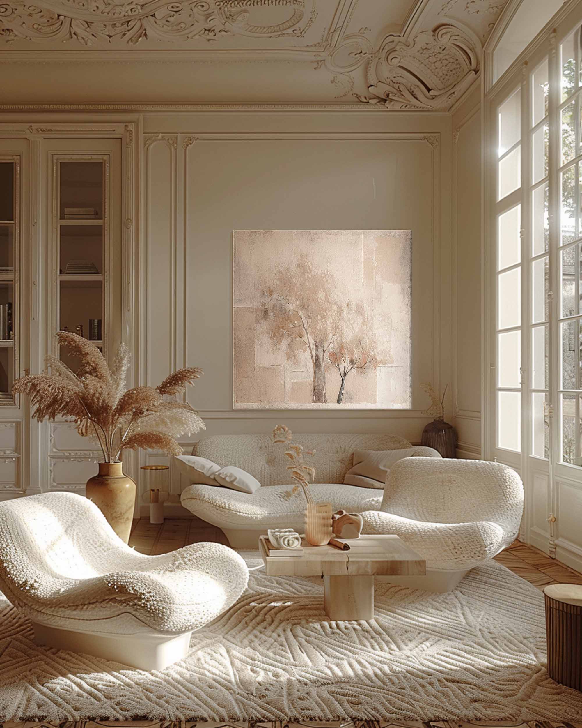 Square Acrylic Painting Abstract Tree Wall Art Original Cute Vintage Oil Painting On Canvas Home Decor