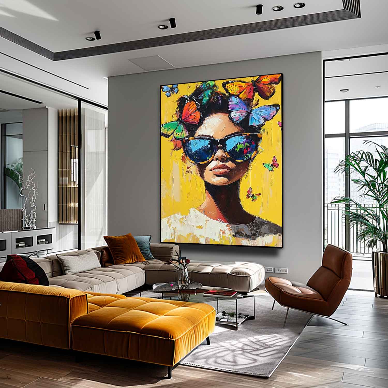 Lady Contemporary Artwork Abstract Woman Oil Painting On Canvas Vibrant Yellow Original Texture Girl Wall Art