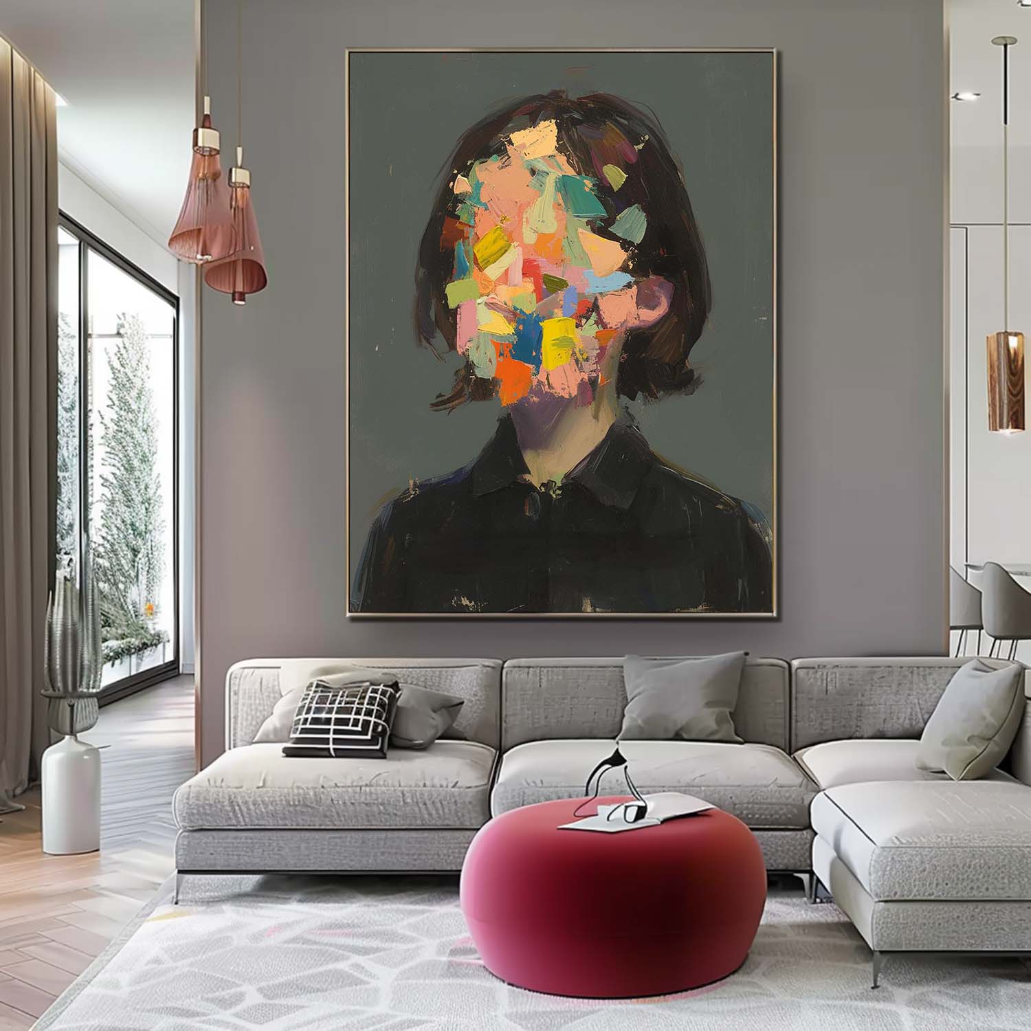 Abstract Colorful Faceless Artwork Large Portrait Painting Original Lady Wall Art For Living Room