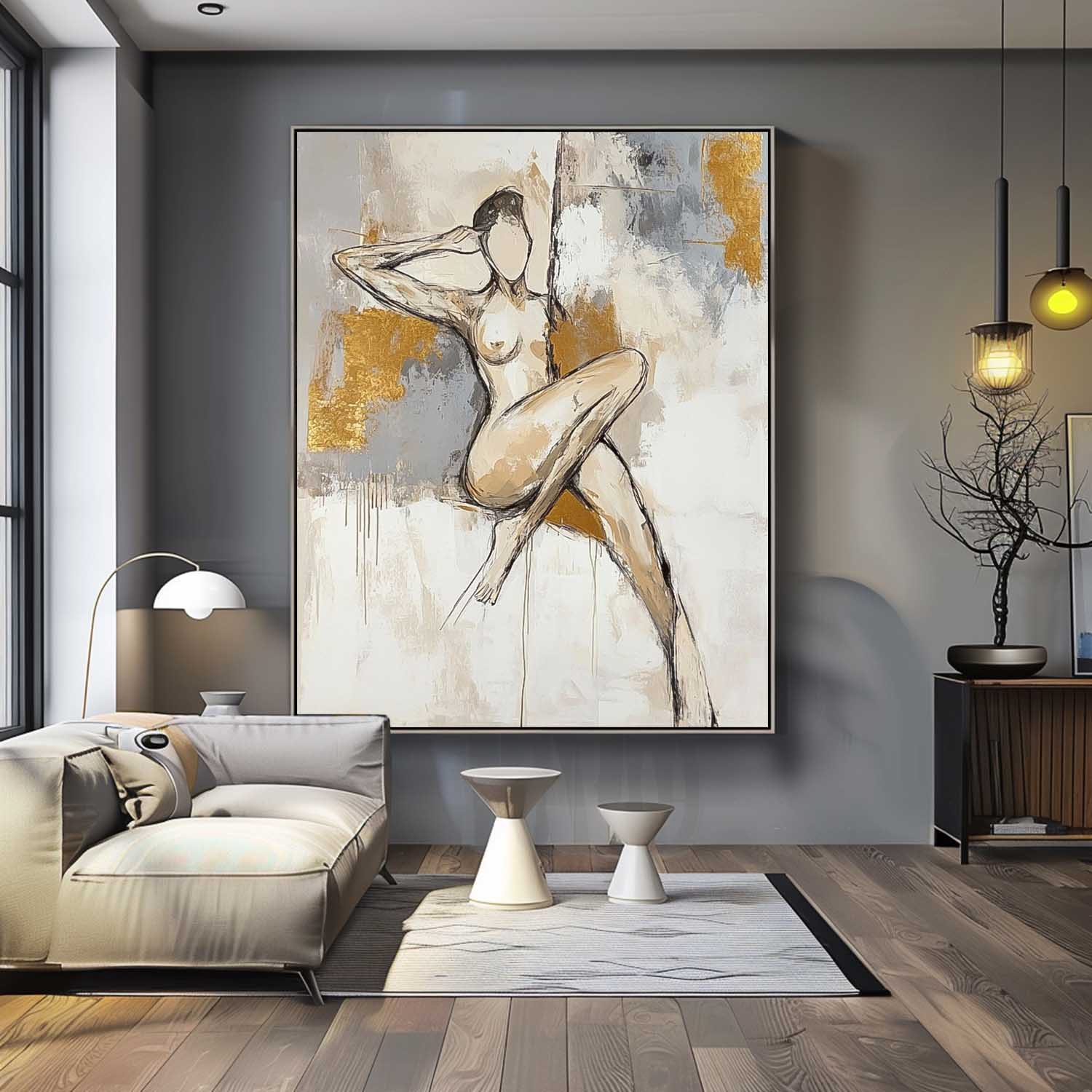 Original Contemporary Woman Wall Art Large Character Outline Acrylic Painting Framed Abstract Lady Artwork