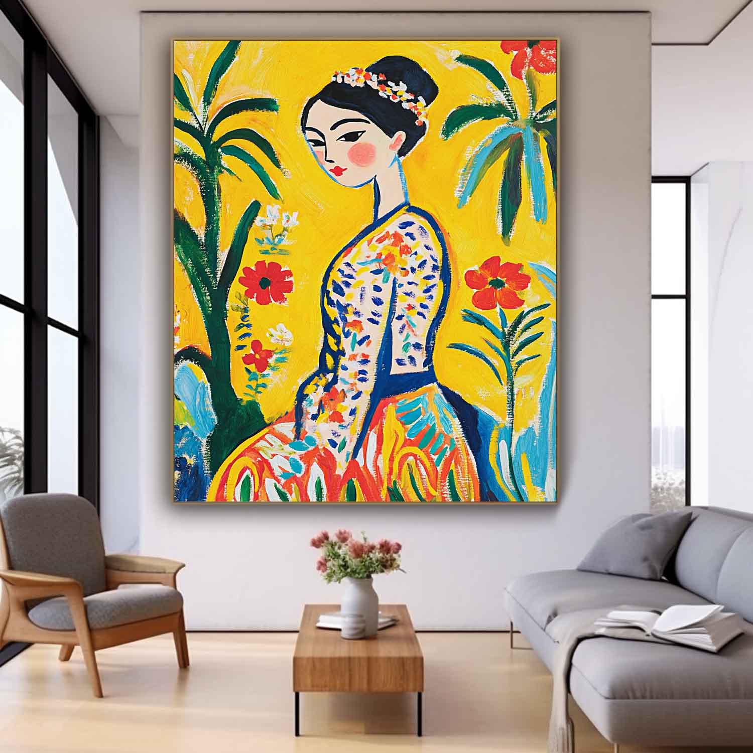 Lady In Gold Painting Artwork Cute Girl In A Romantic Vintage Style Gorgeous Original Modern Wall Art