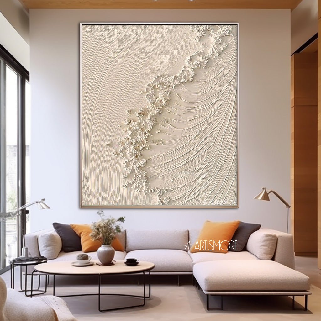 Beige Texture Ocean Abstract Oil Painting Large Ocean Original Painting On Canvas Modern Wall Art Living Room Decor