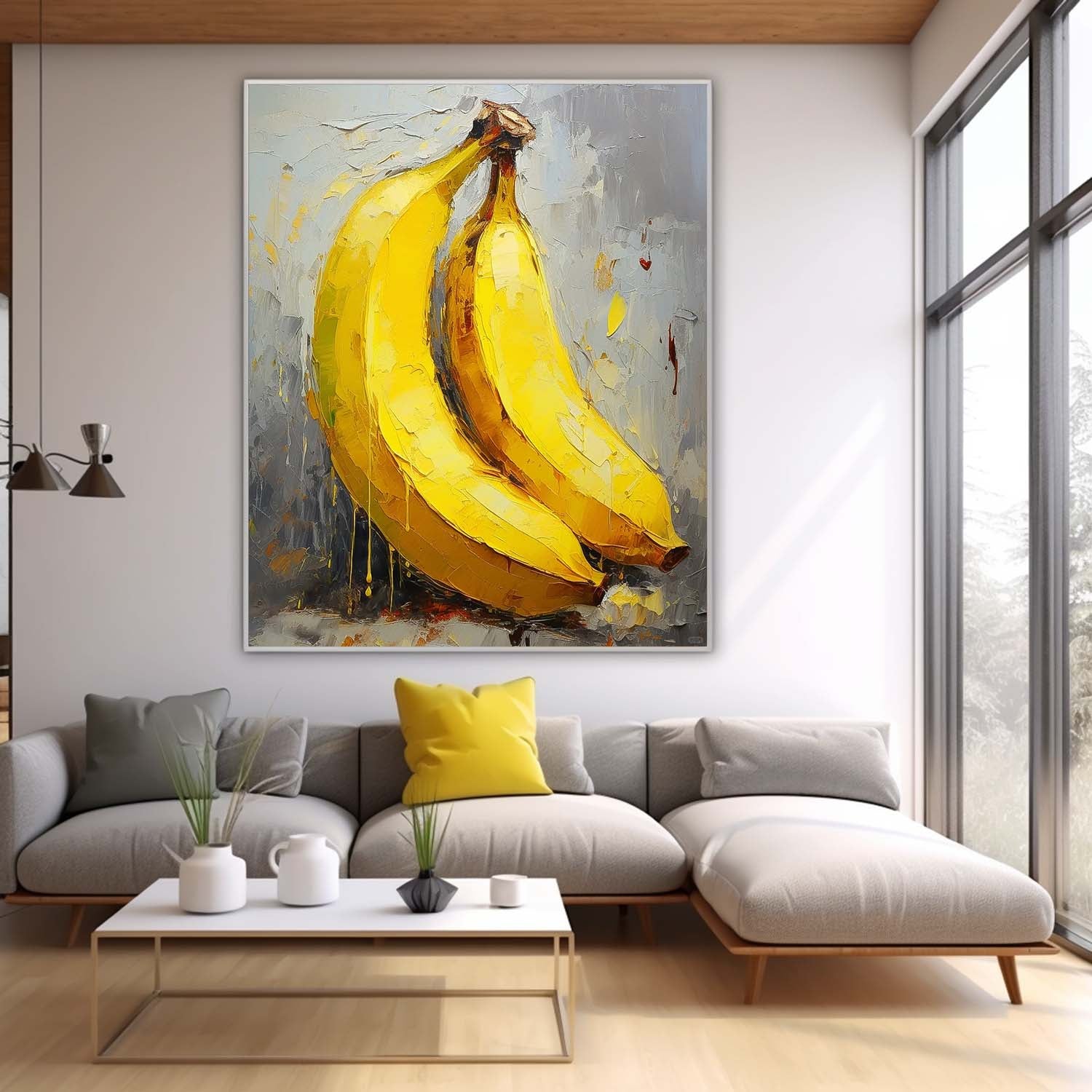 Abstract Still Life Painting On Canvas Large Banana Original Artwork Color Fruit Acrylic Painting Gift