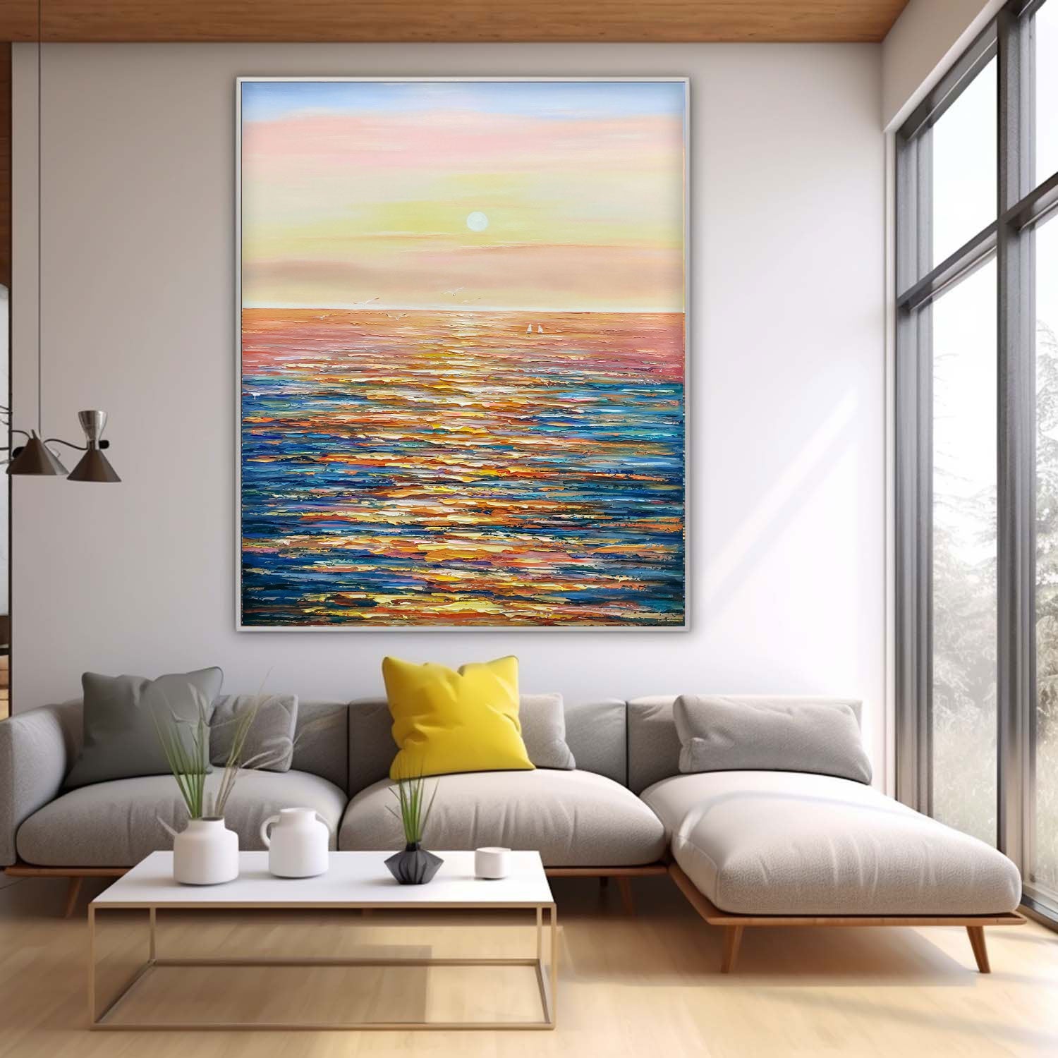 Abstract Sunset Modern Wall Art Acrylic Painting Large Texture Sea Surface Landscape Oil Painting Home Decor