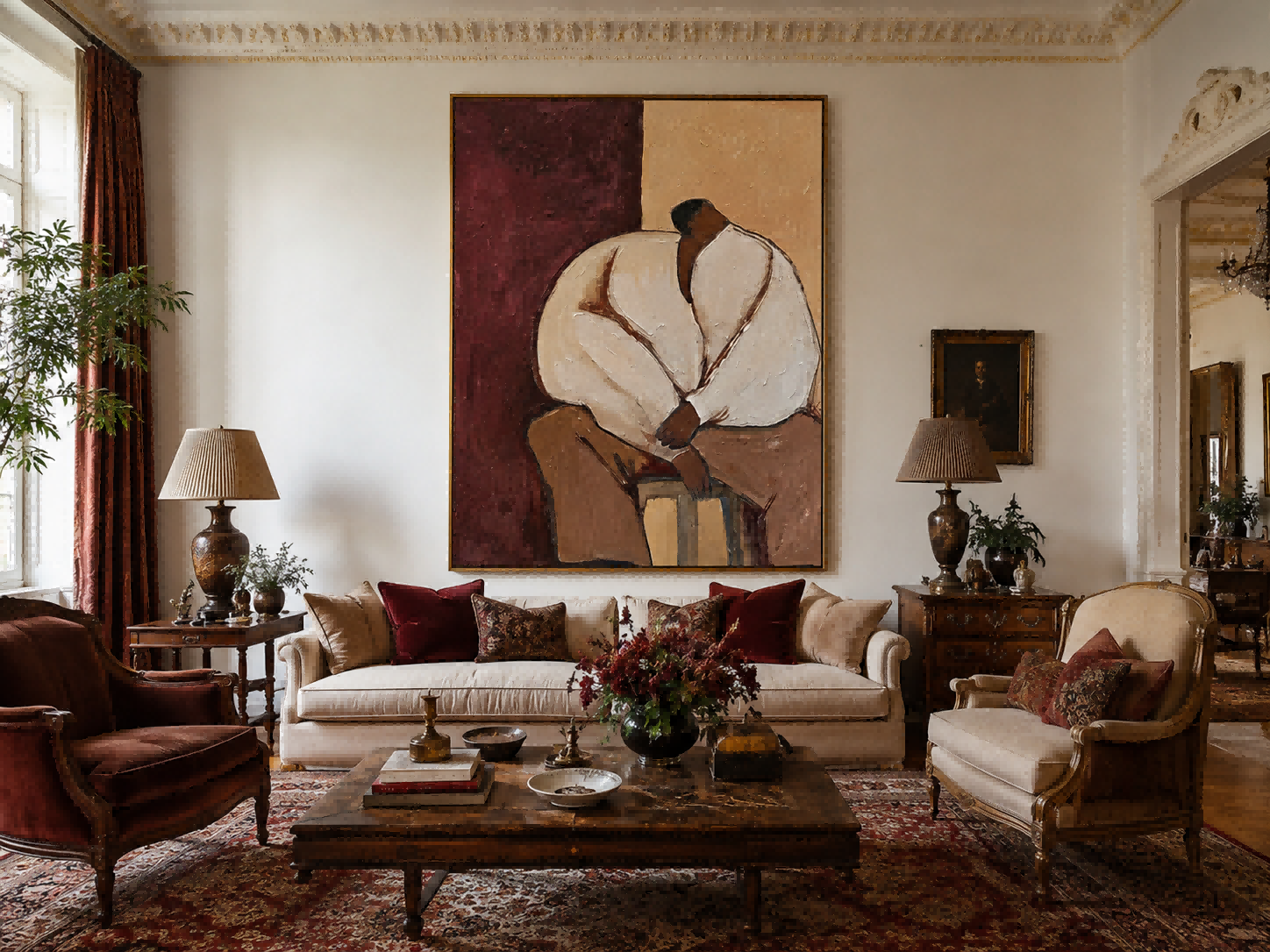 Minimalist People Painting With Vintage Style For Modern Living Room Decor