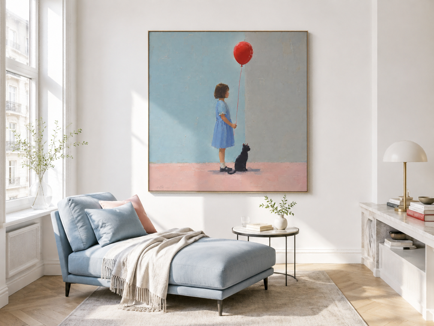 Modern Figurative Wall Art For Living Room Blue Pink Gray Color Scheme