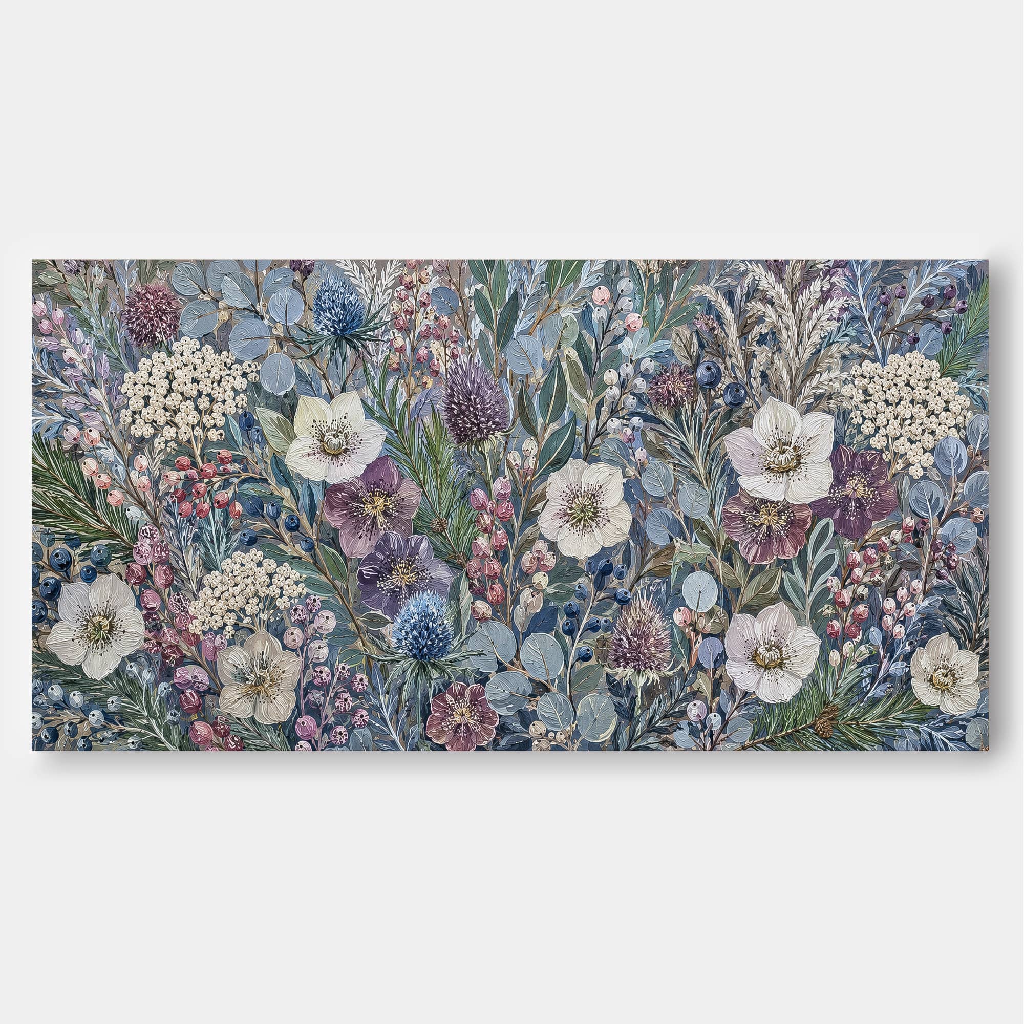 Vintage Blue Floral Oil Painting Textured Art For Elegant Living Room Decor