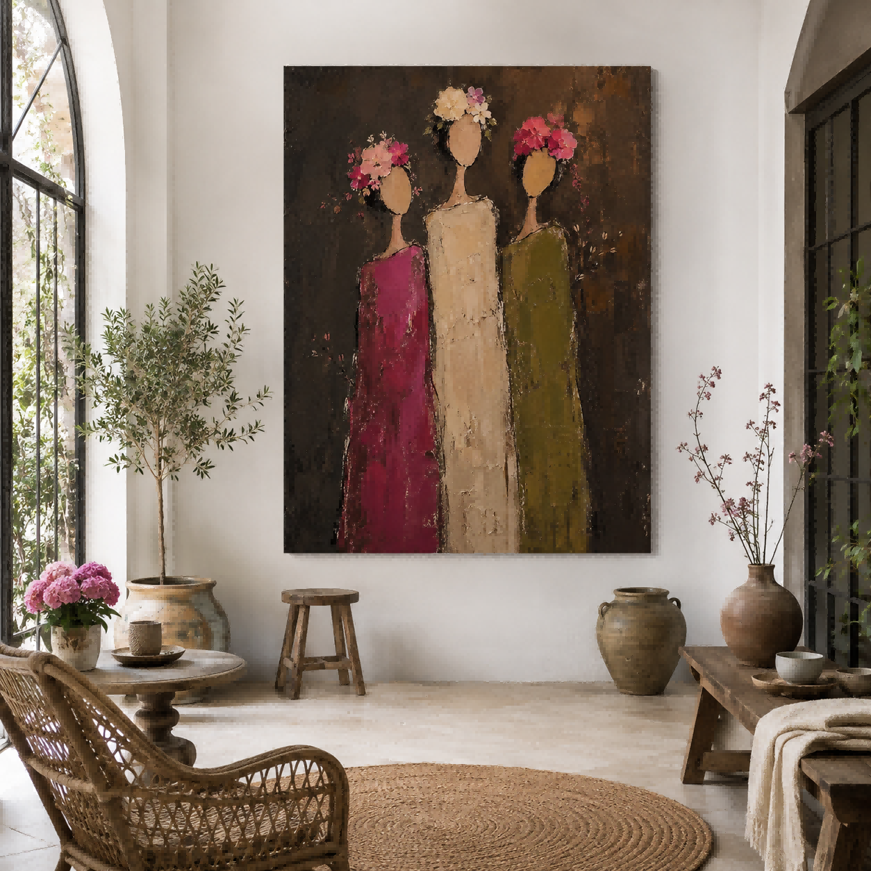 Vintage Floral Women Painting Abstract Silhouette Art For Living Room Decor