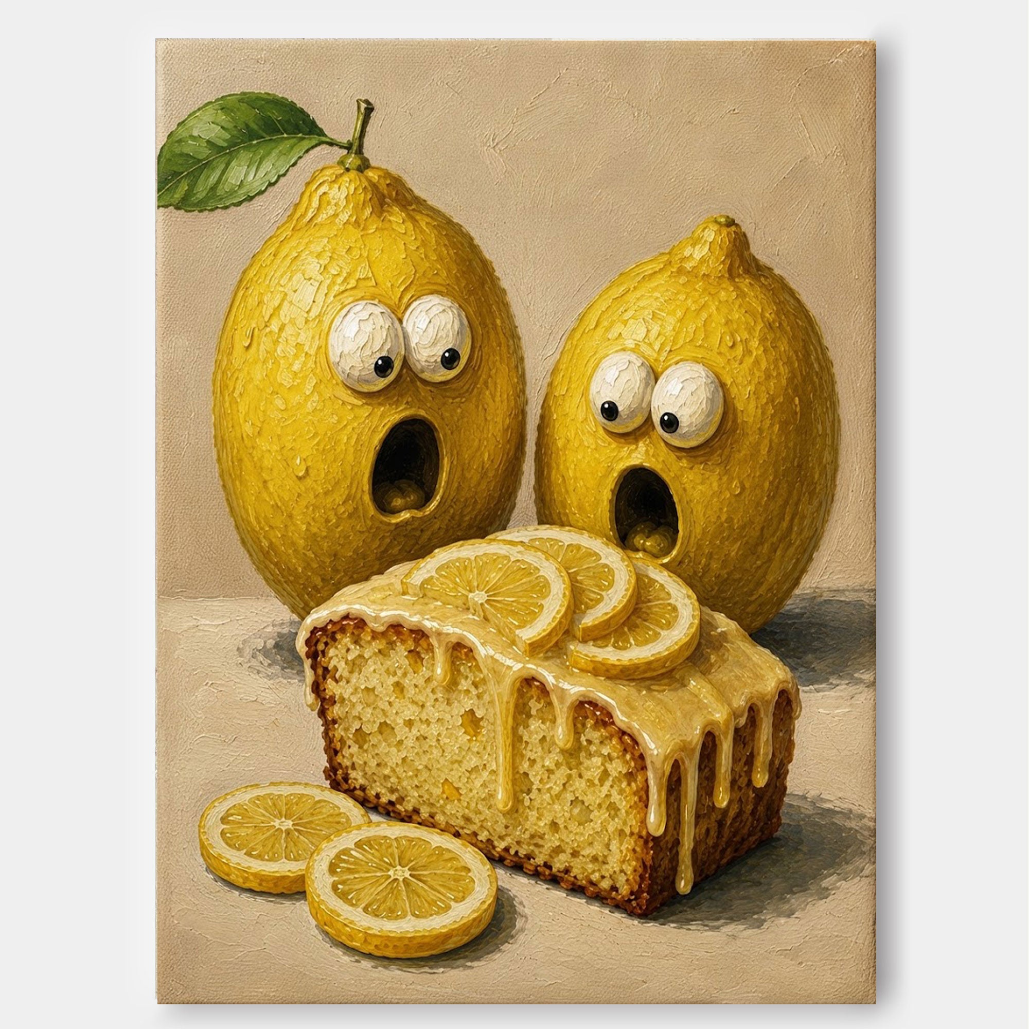Unique Surreal Lemon Painting Original Food Art Gift Square Canvas Print For Housewarming Present