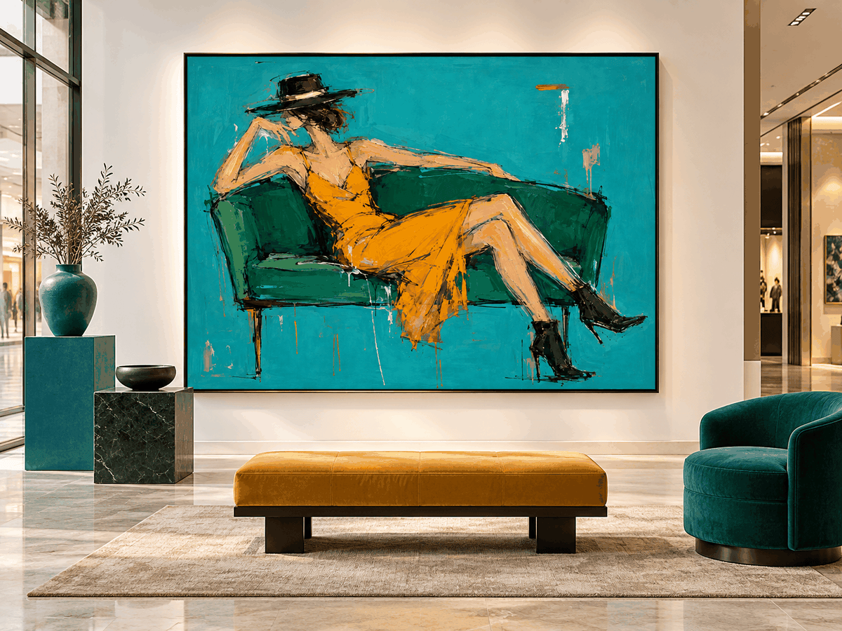 Textured Abstract Expressionist Painting With High Contrast Colors For Decor