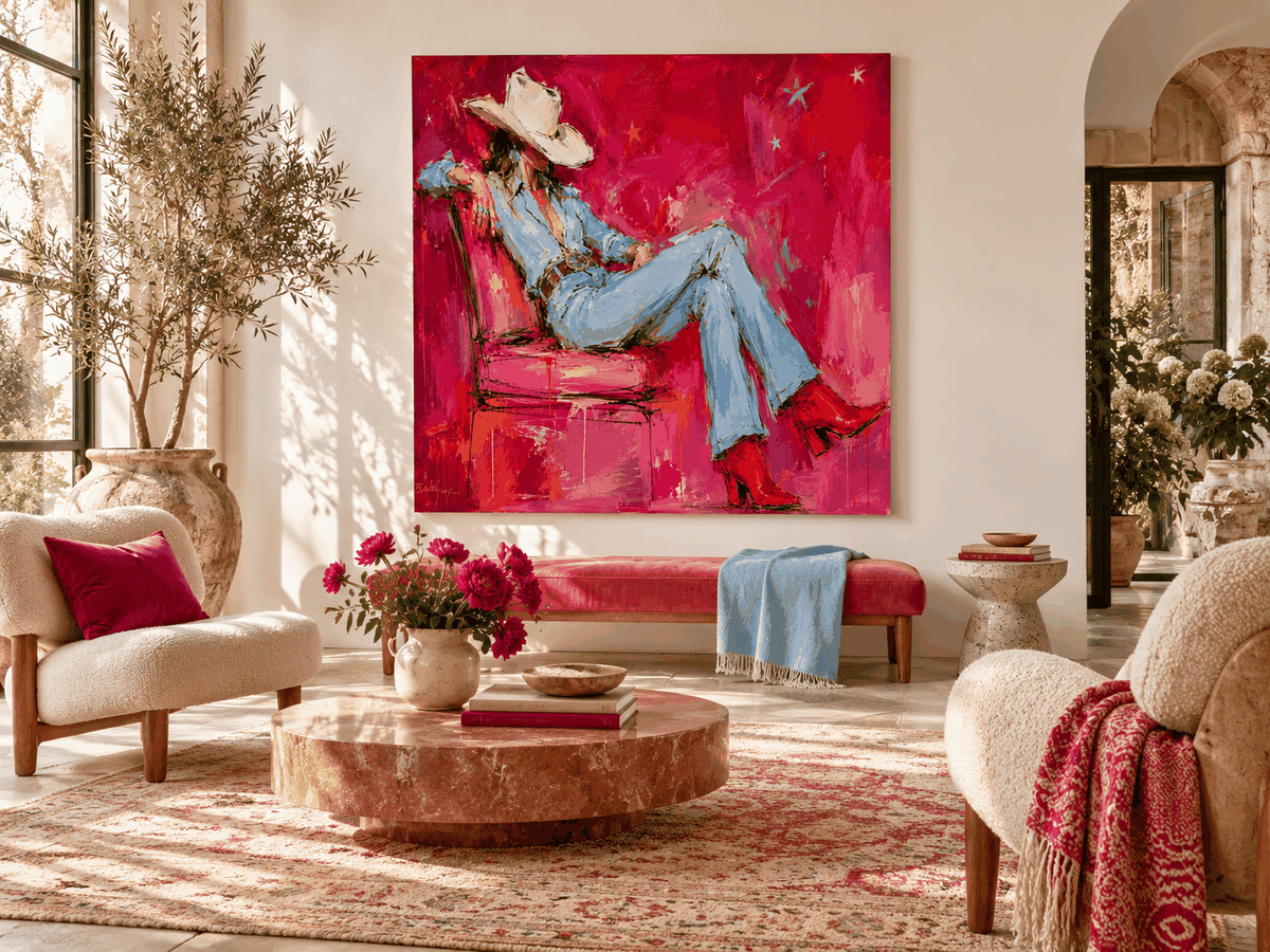 Modern Graffiti Style Original Canvas Painting With Vintage Western Theme And Texture