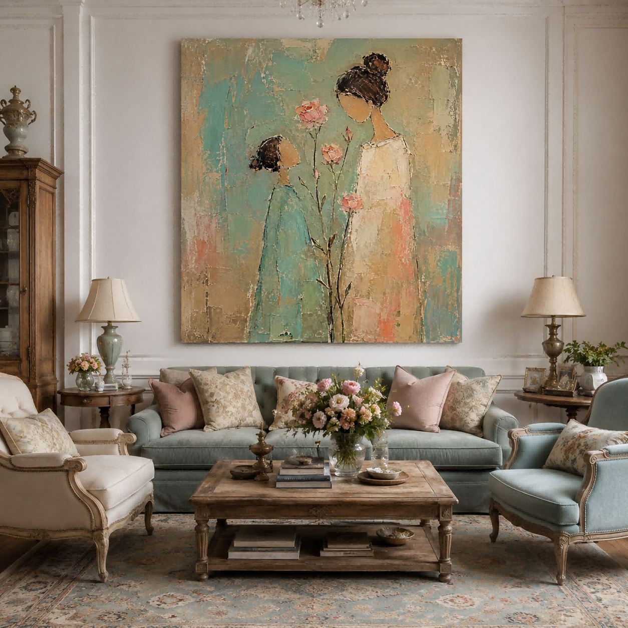 Textured Canvas Art Of Mother And Child In Vintage Style Ideal Gift For Family Lovers