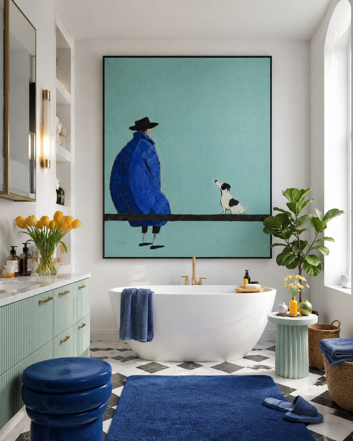 Unique Teal And Blue Wall Art For Living Room And Lounge With Retro Minimalist Feel