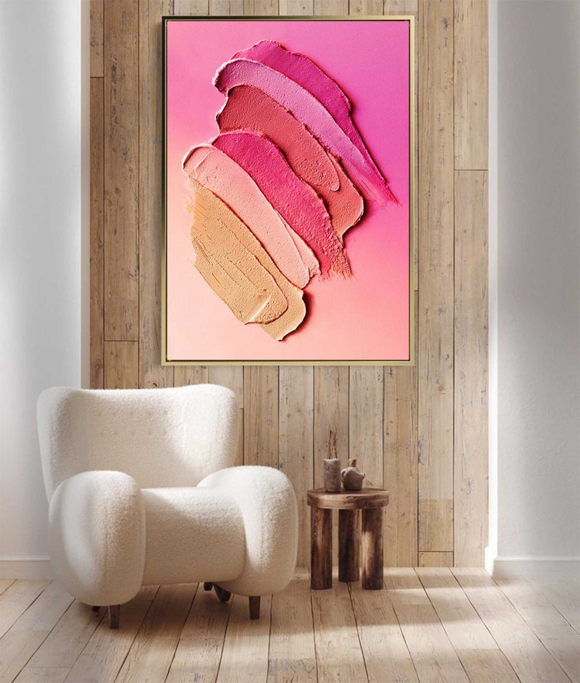 Pink Minimalist Wall Art Canvas With Frame Oil Painting Large Texture Abstract Oil Painting Home Decor