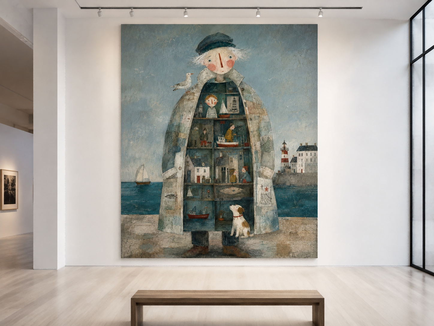 Abstract Surrealist Folk Art Painting With Textured Brushwork