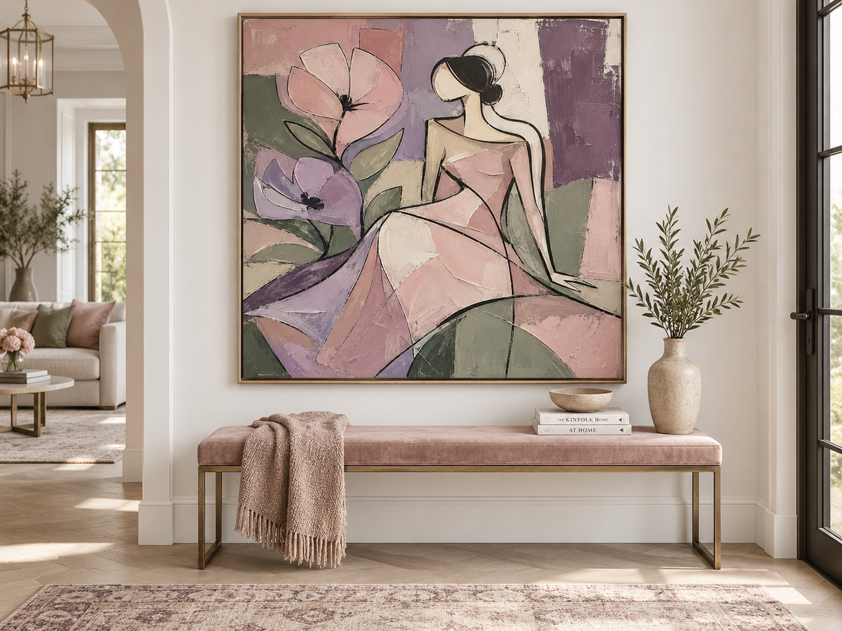 Cubist Style Hand-Painted Art With Romantic Minimalist Aesthetic
