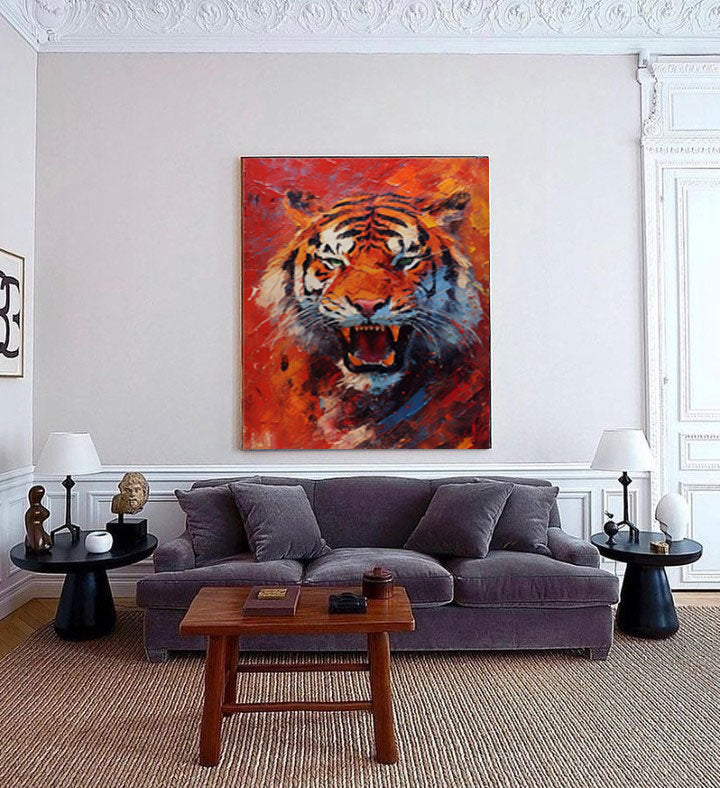Impressionist Bright Tiger Canvas Oil Painting Original Tiger Canvas Wall Art Texture Modern Animal Oil Painting Home Decor