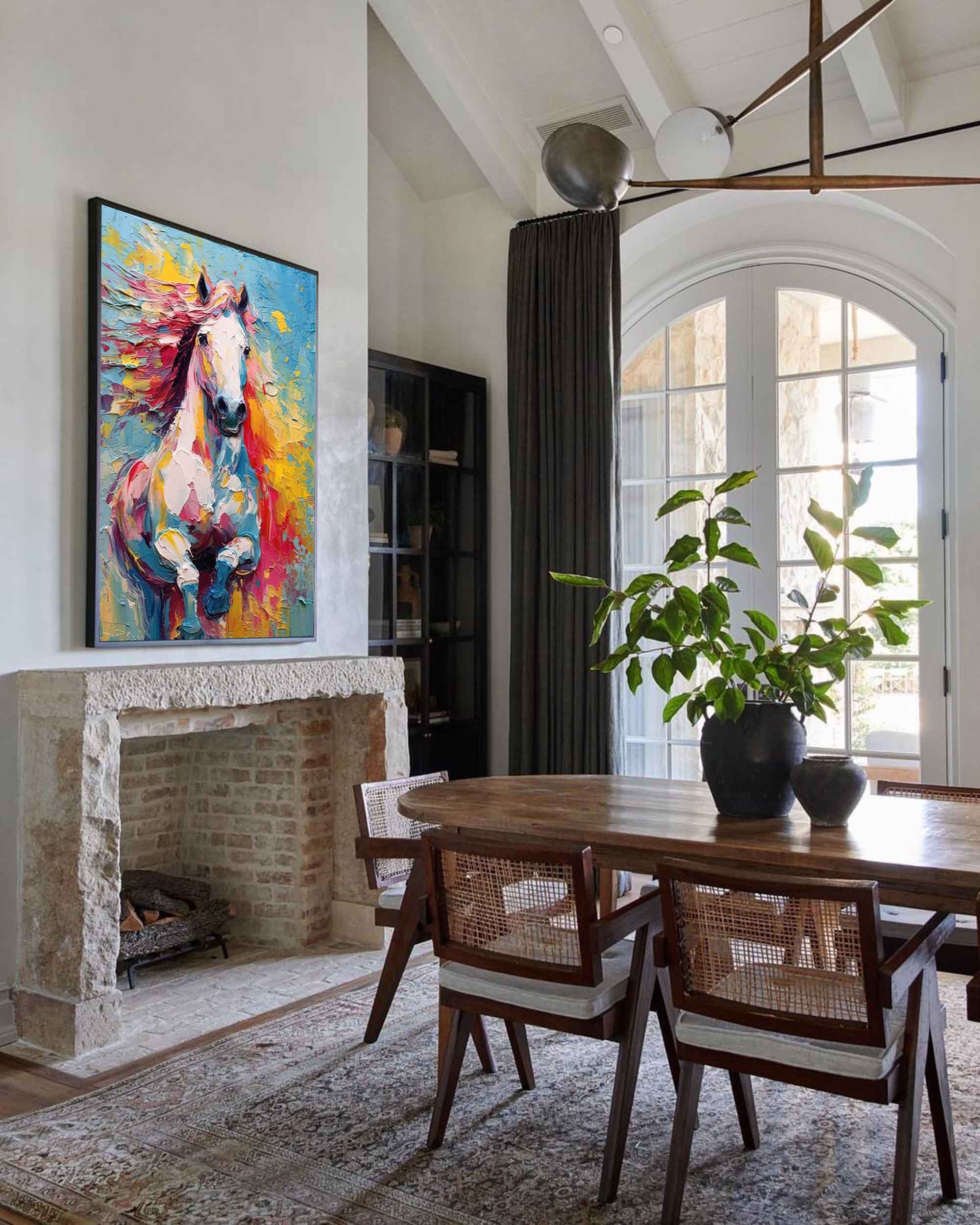 Color Horse Oil Painting Large Modern Texture Animal Oil Painting Impressionist Horse Wall Art Living Room Decor