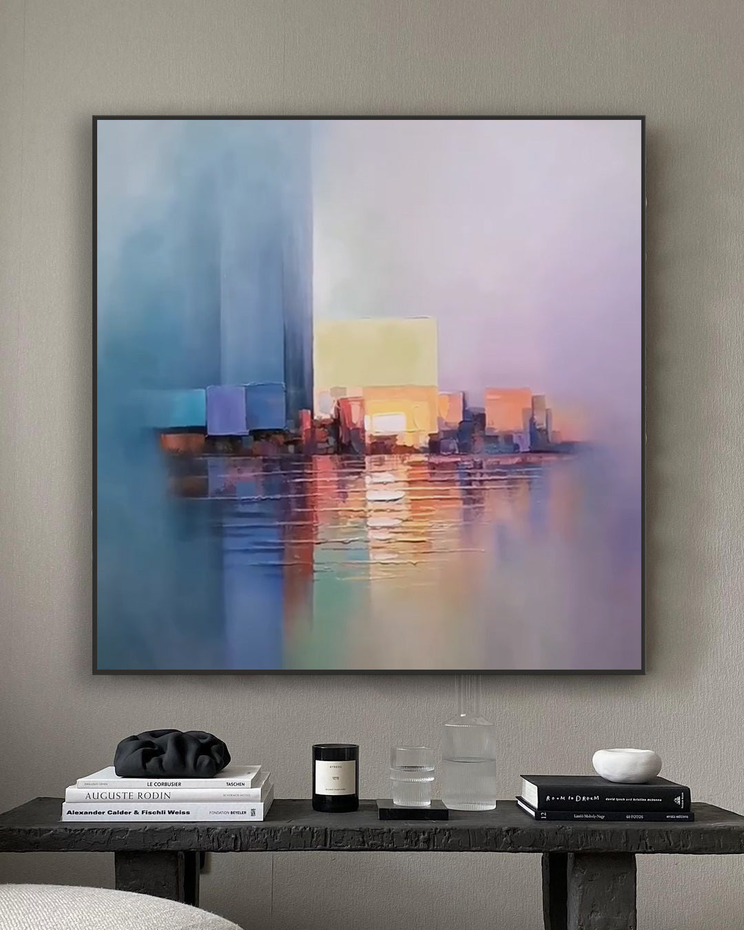 Colorful Modern Abstract Cityscape Oil Painting Large Texture Painting On Canvas Blue and purple Wall Art Home Decor