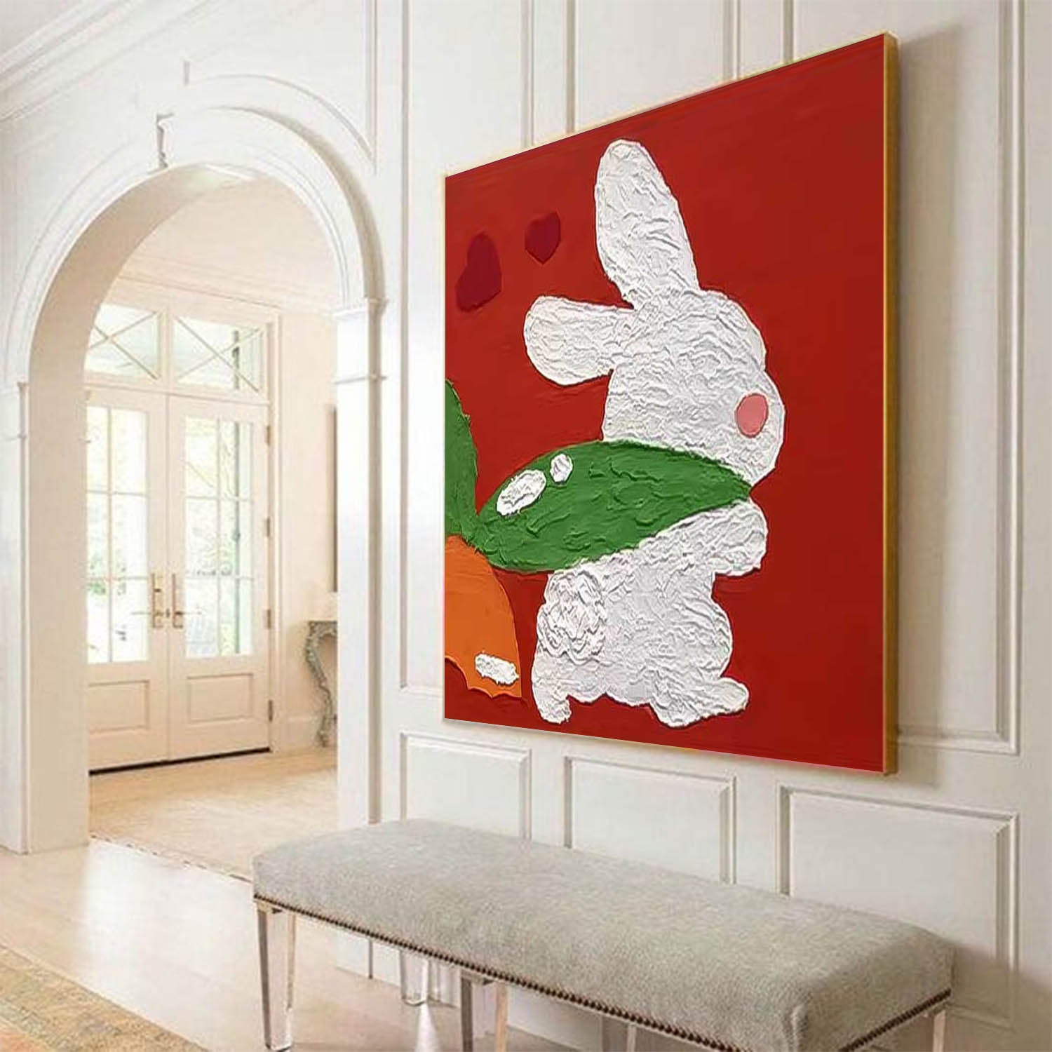 Modern Rabbit Canvas Oil Painting Original Impressionist Bunny Wall Art Large Animal Artwork Home Decor