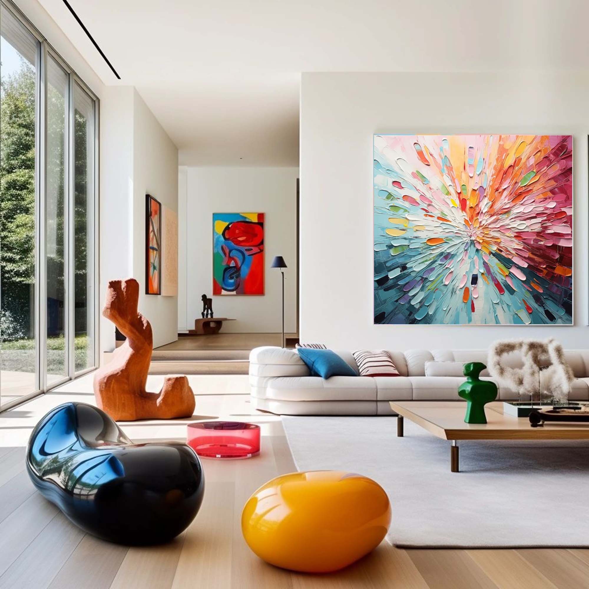Original Large Colorful Acrylic Painting Canvas Vibrant Colorful Abstract Flowers Oil Painting Modern Wall Art Home Decor