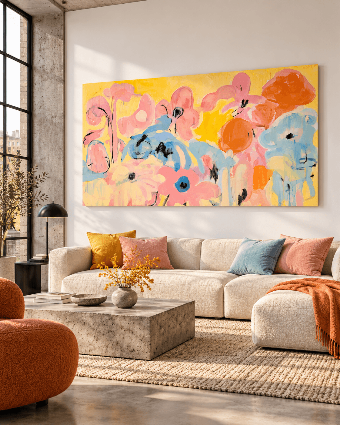 Scandinavian Style Abstract Flower Art With Macaron Color Palette