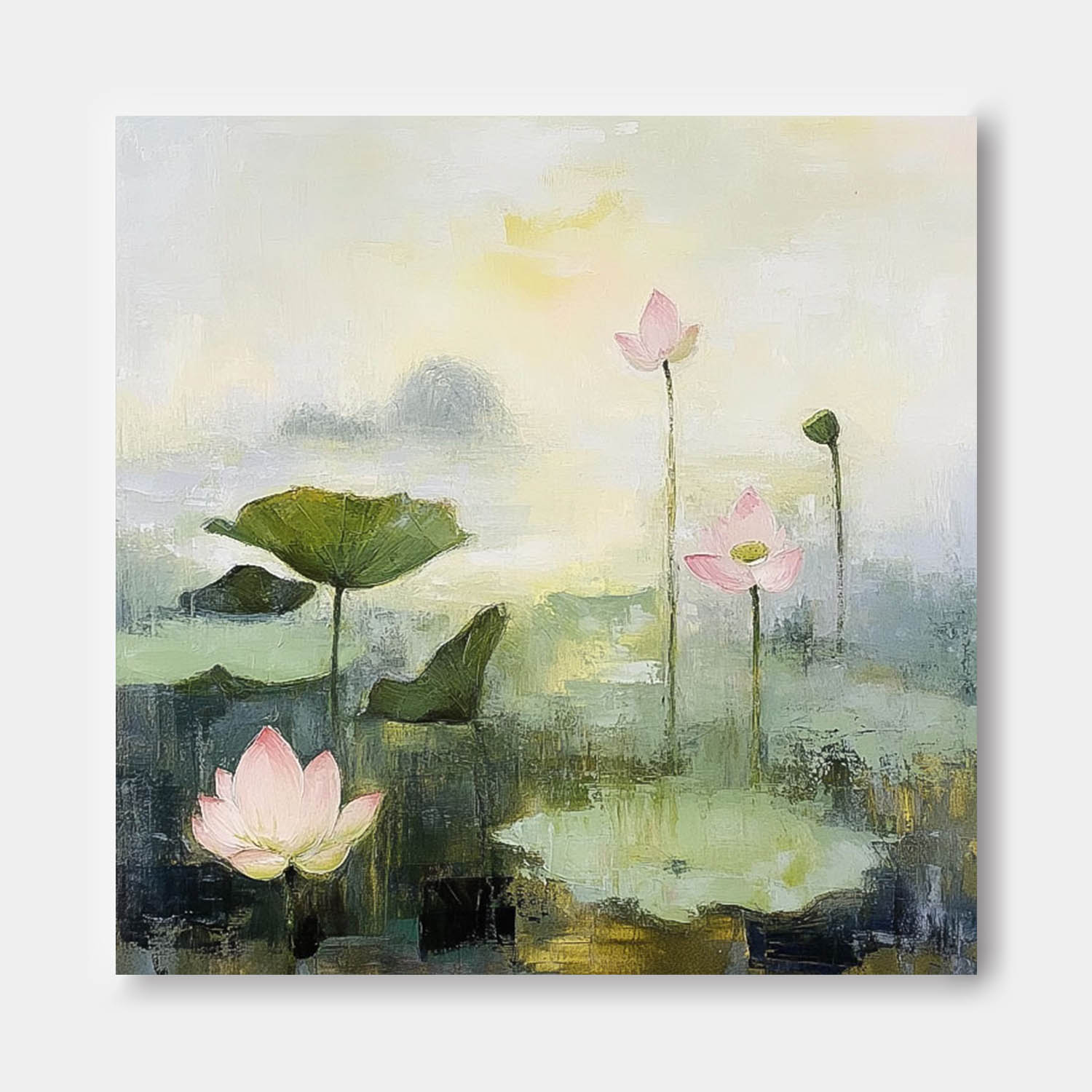 Large Handmade Wall Art Original Abstract Lotus Artwork Floral Texture Canvas Painting For Living Room
