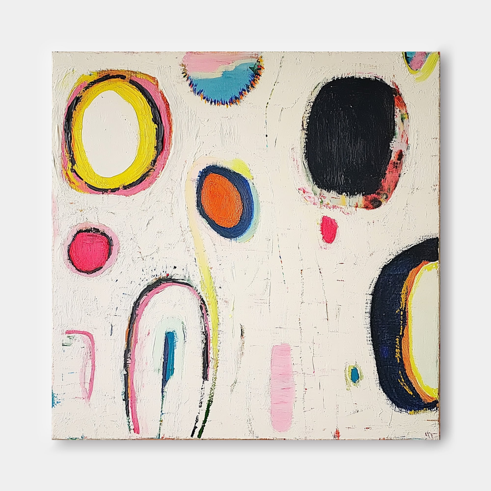 Square Abstract Oil Painting Modern Handmade Artwork Original Irregular Geometric Circles Wall Art
