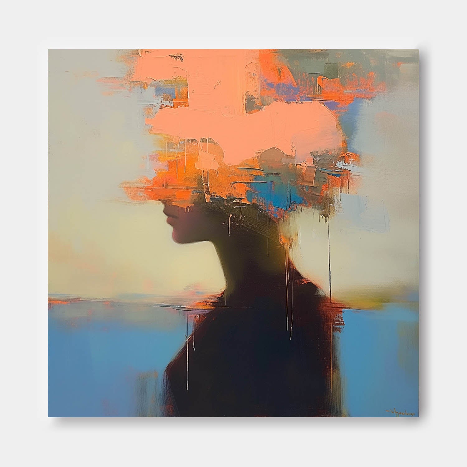 Warm Colors Texture Portrait Large Wall Art Original Beautiful Face Figurative Painting Canvas Home Decor