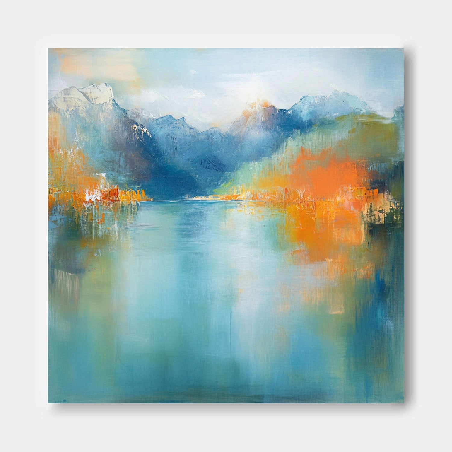 Ink Style Texture Painting Abstract Landscape Oil Painting Modern Blue Dreamscape Lake Natural Artwork