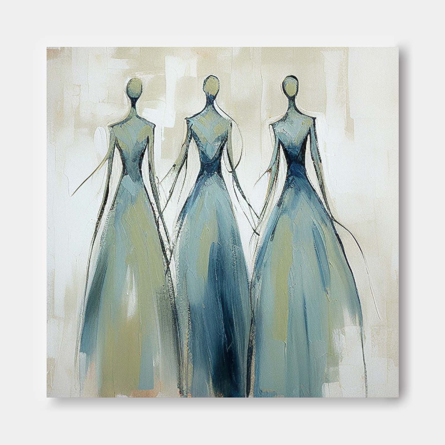 Original Blue Figure Acrylic Painting Canvas Colorful Abstract Wall Art Square Large Portrait Artwork