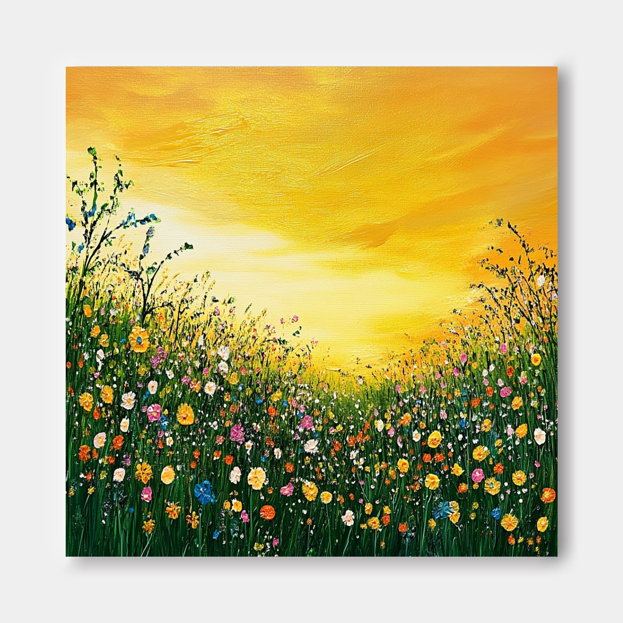 Large Textured Wall Art Floral Painting on Canvas Original Flower Bush Botanical Square Artwork