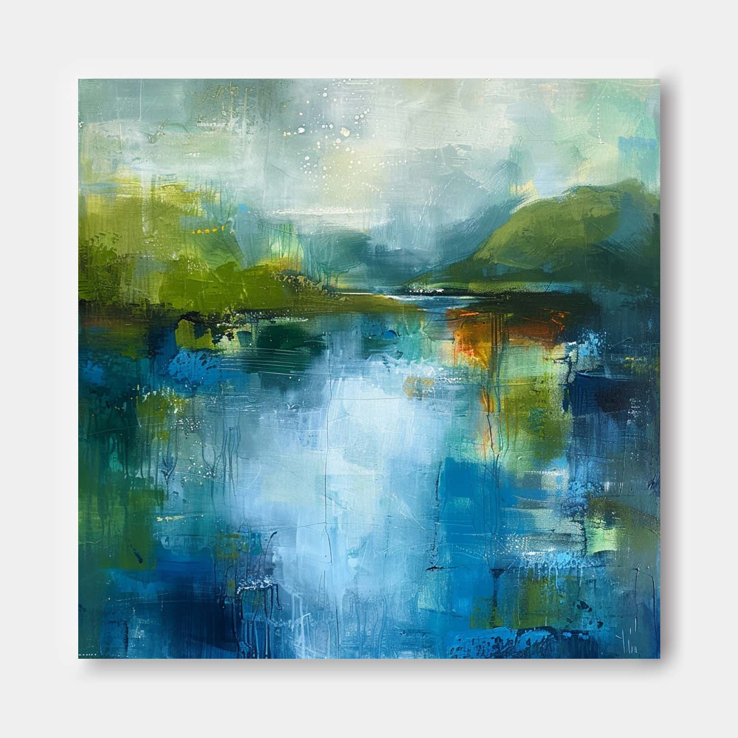 Square Modern Nature Art Large Abstract Green And Blue Oil Painting On Canvas Original Wall Art Home Decor
