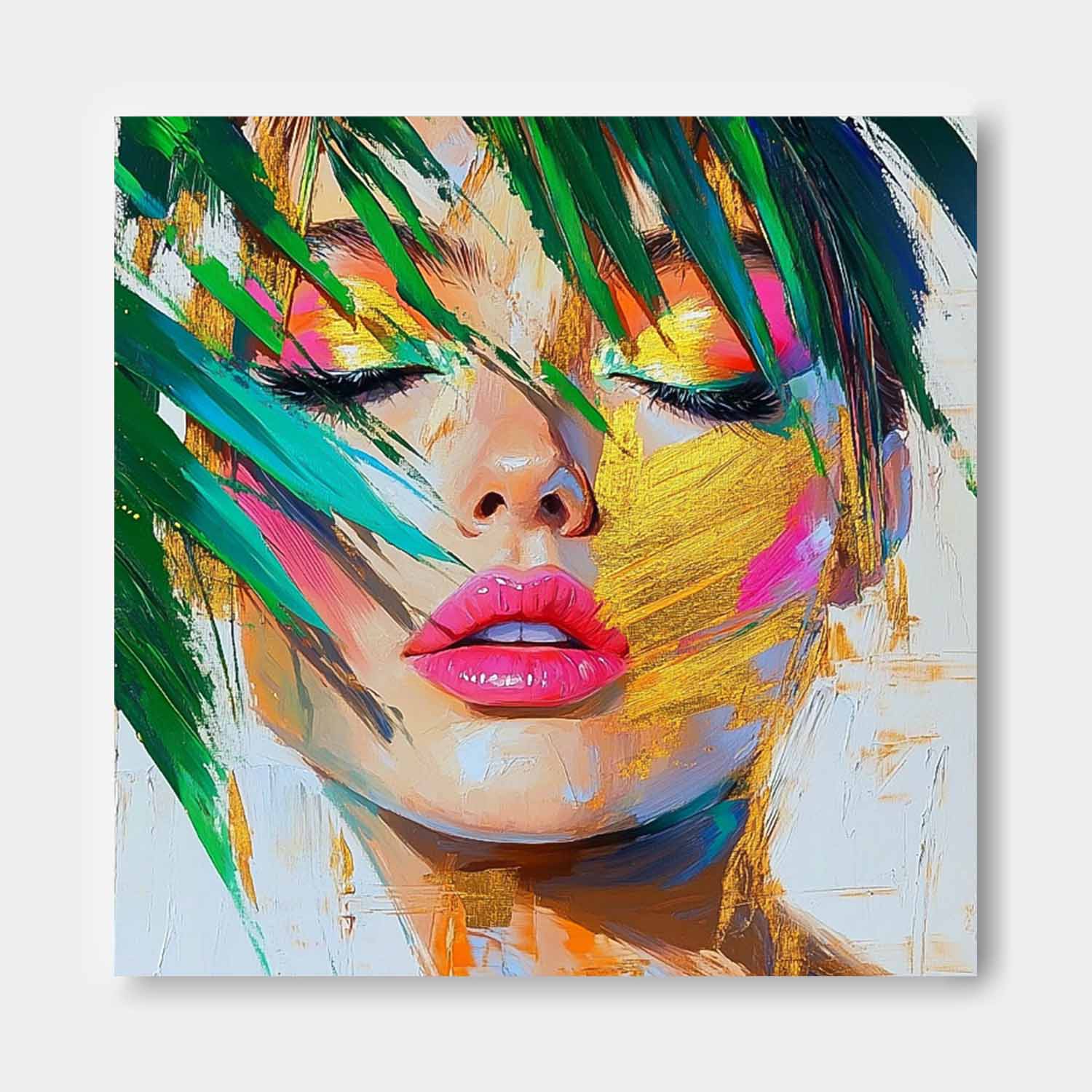 Beautiful Girl Abstract Wall Art Origina Lady Face Acrylic Painting Canvas Square Large Portrait Artwork