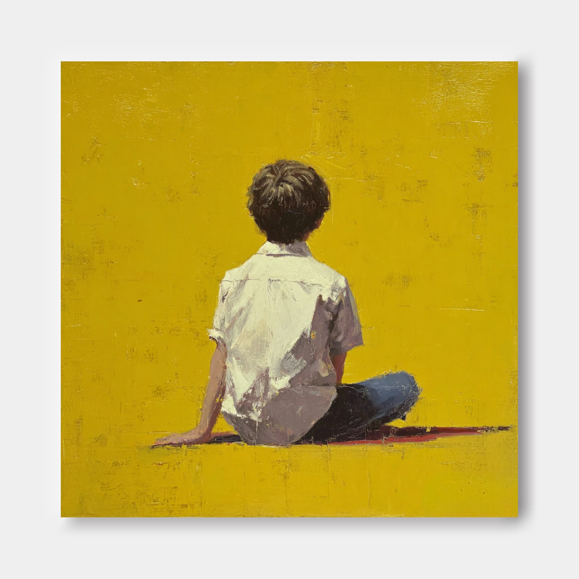 Minimalist Boy View Of Back Painting Bright Yellow Wall Art Abstract Warm atmosphere Art For Living Room