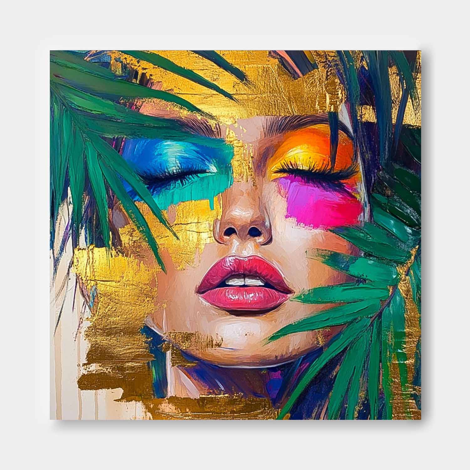 Square Large Woman Portrait Artwork Beautiful Girl Abstract Wall Art Origina Lady Acrylic Painting Canvas